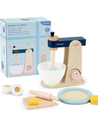Batidora de Juguete de Madera Pillowhale con Accesorios
