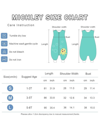 Saco de Dormir MICHLEY para Niños 5-6T Verde Sin Mangas