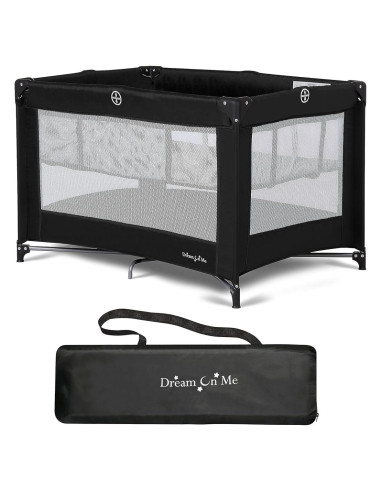Cuna Plegable Dream On Me Zazzy Negra con Colchón y Bolsa