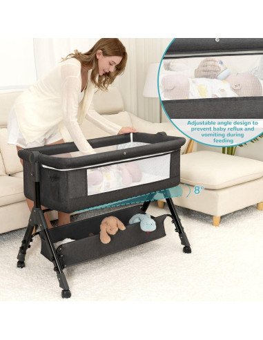 Cuna Lateral 3 en 1 BCOL Gris Oscuro Ajustable y Plegable