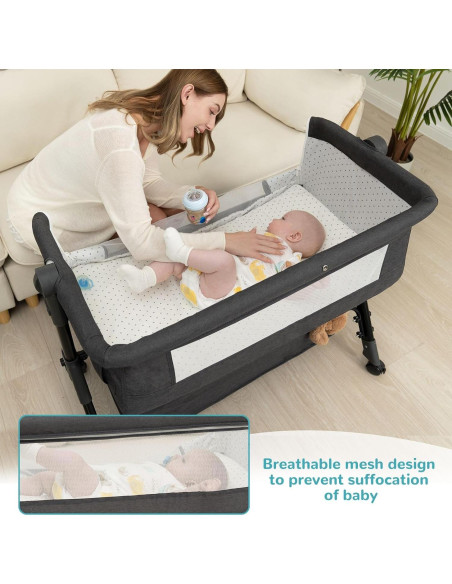 Cuna Lateral 3 en 1 BCOL Gris Oscuro Ajustable y Plegable Cuna Lateral 3 en 1 BCOL Gris Oscuro Ajustable y Plegable