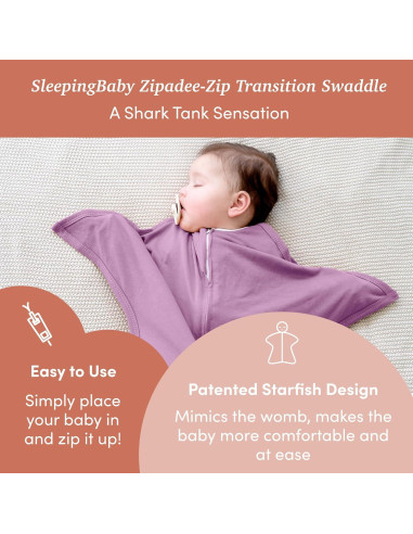 SleepingBaby Zipadee-Zip Swaddle Transición Lavanda Pequeño 4-8 Meses