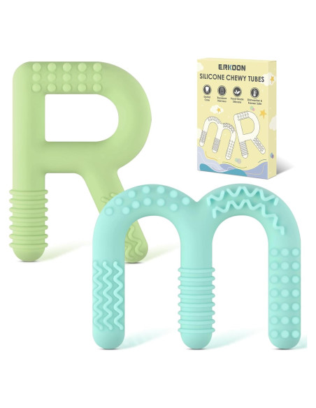 Mordedores Masticables ERKOON para Niños Autistas - Set de 2 Silicona Texturizada Mordedores Masticables ERKOON para Niños Autistas - Set de 2 Silicona Texturizada