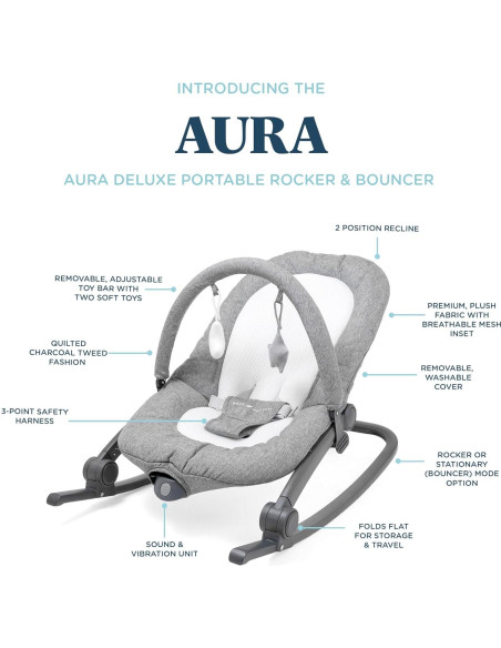 Columpio Portátil Baby Delight Aura Deluxe Tweed Charcoal Columpio Portátil Baby Delight Aura Deluxe Tweed Charcoal