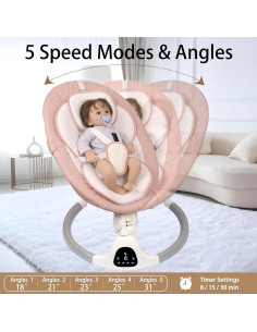 Columpio Eléctrico para Bebés Rosa - Control Remoto y 5 Velocidades 2
