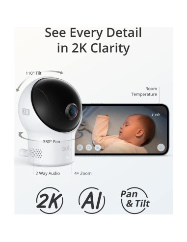 Monitor de Bebé eufy 2 Wi-Fi 2K con Visión Nocturna y Detección de Sonido