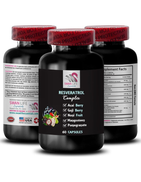 Suplemento Complejo de Resveratrol Berry Superfoods 3 Botellas 180 Cápsulas Suplemento Complejo de Resveratrol Berry Superfoods 3 Botellas 180 Cápsulas