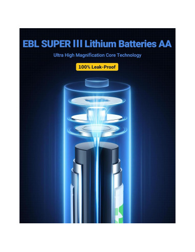 Baterías de Litio EBL AA 3700mAh No Recargables - Paquete de 12