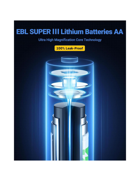 Baterías de Litio EBL AA 3700mAh No Recargables - Paquete de 12 Baterías de Litio EBL AA 3700mAh No Recargables - Paquete de 12