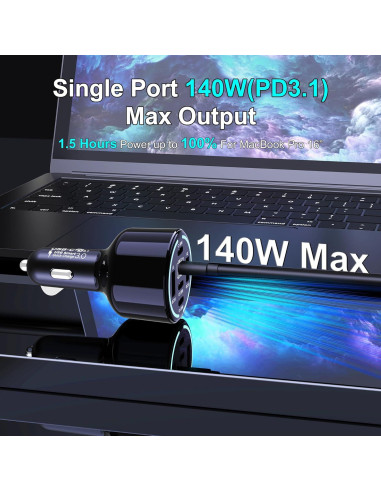 Cargador de Coche USB C Chipofy 300W 6 Puertos Rápido PD3.1
