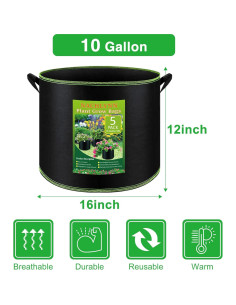 NACHLYNN 5 Bolsas de Cultivo 10 Galones Tela Aireación 2