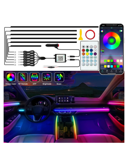 Luces LED de Tira Jushope para Coche RGB, 6 Piezas, Control APP Luces LED de Tira Jushope para Coche RGB, 6 Piezas, Control APP