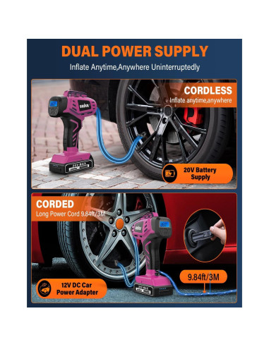Compresor de Aire UADCA Portátil 20V con Manómetro Digital
