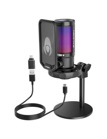 Micrófono Gaming USB Talomen Falcon 8 con RGB y Silencio Rápido Micrófono Gaming USB Talomen Falcon 8 con RGB y Silencio Rápido