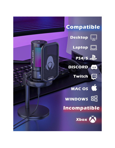 Micrófono Gaming USB Talomen Falcon 8 con RGB y Silencio Rápido