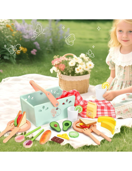 Juego de Picnic de Madera KizKnows 31 Piezas para Niños Juego de Picnic de Madera KizKnows 31 Piezas para Niños