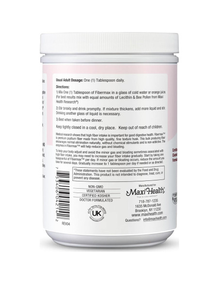 Maxi Health Fibermax Polvo 396g - Suplemento de Fibra Kosher Maxi Health Fibermax Polvo 396g - Suplemento de Fibra Kosher