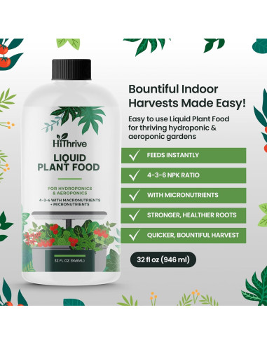 Fertilizante Líquido Hidropónico HiThrive 32 oz - 96 Aplicaciones