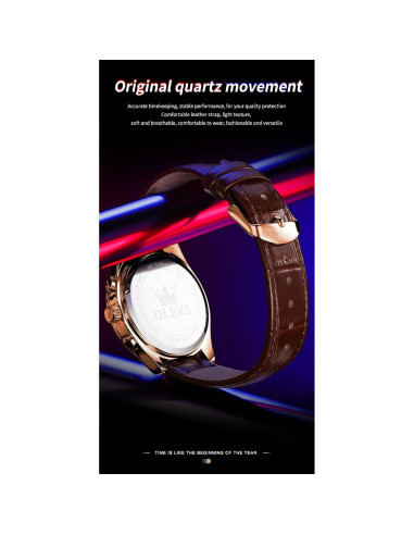 Reloj Analógico OLEVS de Cuero para Hombre - Cronógrafo, Impermeable, 40mm