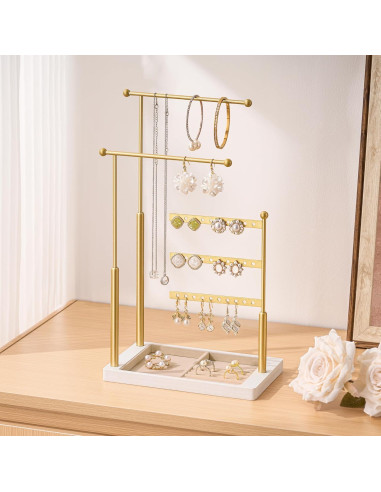 Soporte organizador de joyas Pickpiff 3 niveles dorado y blanco