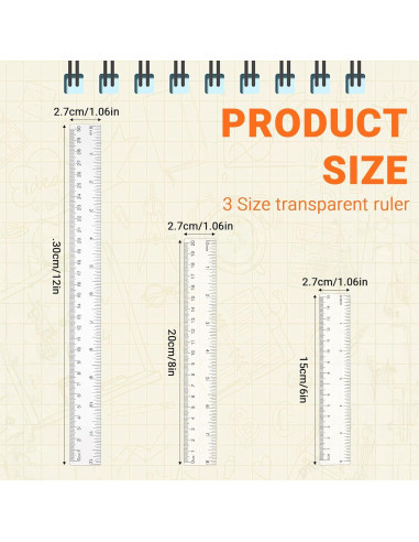 Juego de 3 Reglas Transparentes 15cm 20cm 30cm Apausvcm