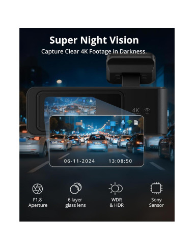 Cámara Dash Kingslim E4 4K Delantera y Trasera con 64GB