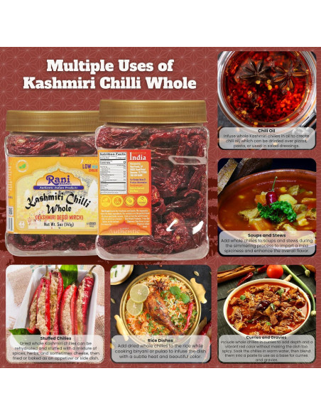 Chile Kashmiri Entero Rani 141g - Natural, Vegano, Sin Sal Chile Kashmiri Entero Rani 141g - Natural, Vegano, Sin Sal