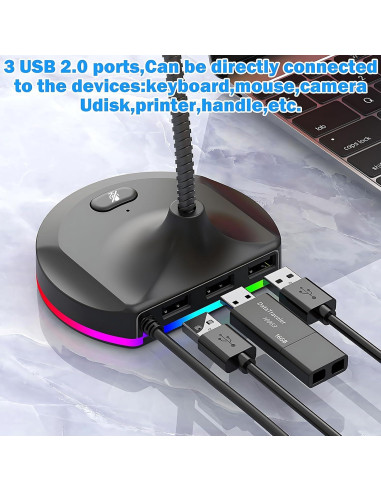 Micrófono USB Blapsuro M8 con Hub 3 Puertos y RGB