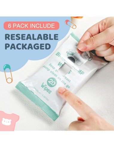 Paquete de 6 Toallitas de Limpieza para Extractores de Leche Verde - 120 Conteos
