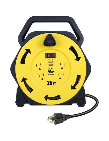 Carrete de Cable de Extensión T-JOAN 7.62m 4 Salidas USB 3.4A