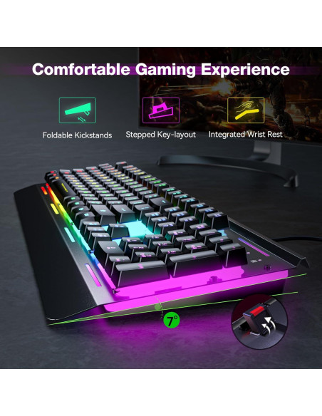 Teclado Gaming TECKNET USB Retroiluminado 7 Colores Silencioso Teclado Gaming TECKNET USB Retroiluminado 7 Colores Silencioso