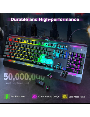Teclado Gaming TECKNET USB Retroiluminado 7 Colores Silencioso