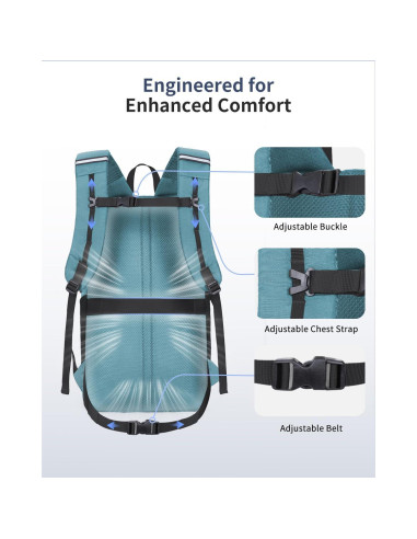 Mochila de Senderismo ECOHUB 30L Verde Resistente al Agua