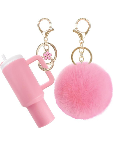 Llavero Mini Tumbler HXJ para Chapstick y Monedas - Rosa