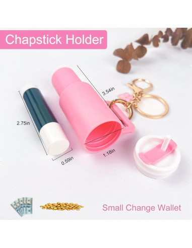 Llavero Mini Tumbler HXJ para Chapstick y Monedas - Rosa