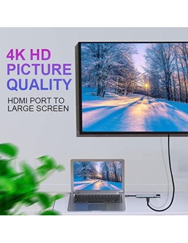 HUB USB C 8 en 1 SZPACMATE con HDMI 4K, 100W PD, Ethernet