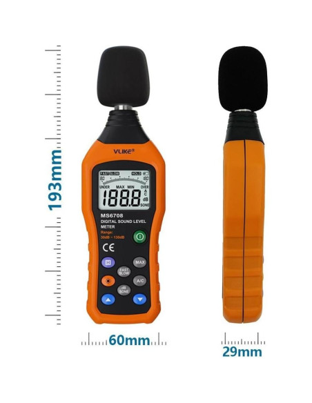 Medidor de Nivel de Sonido Digital VLIKE VL6708 30-130 dB Medidor de Nivel de Sonido Digital VLIKE VL6708 30-130 dB