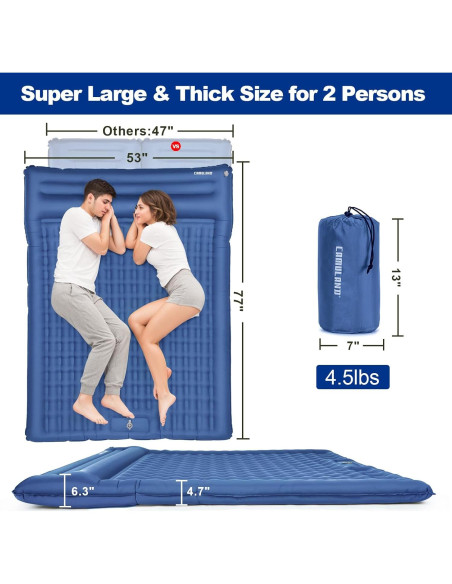 Colchón Inflable Doble CAMULAND 196x135 cm 4.7 cm Grosor Colchón Inflable Doble CAMULAND 196x135 cm 4.7 cm Grosor