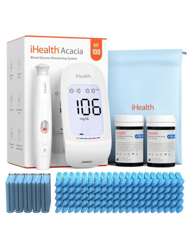 Kit de Monitor de Glucosa iHealth Acacia - 100 Tiras y Lancetas
