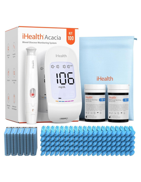 Kit de Monitor de Glucosa iHealth Acacia - 100 Tiras y Lancetas Kit de Monitor de Glucosa iHealth Acacia - 100 Tiras y Lancetas