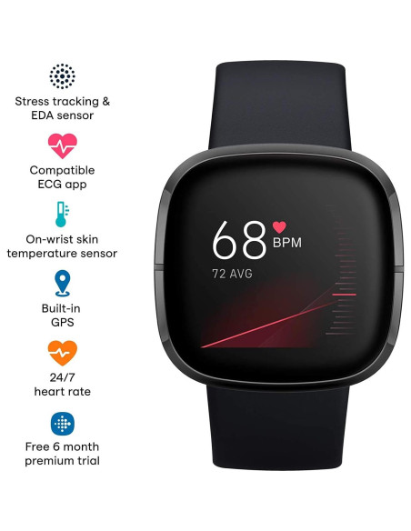 Fitbit Sense Reloj Inteligente Salud GPS ECG SpO2 Grafito Fitbit Sense Reloj Inteligente Salud GPS ECG SpO2 Grafito