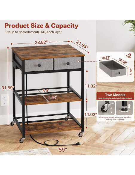Soporte para Impresora 3D Portin con Regleta y Cajones Soporte para Impresora 3D Portin con Regleta y Cajones