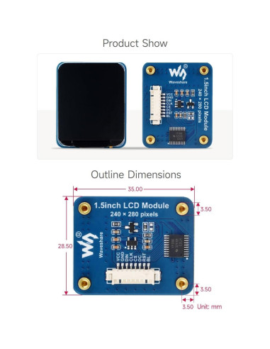 Módulo LCD 1.5" Waveshare IPS 240x280 SPI 262K Colores