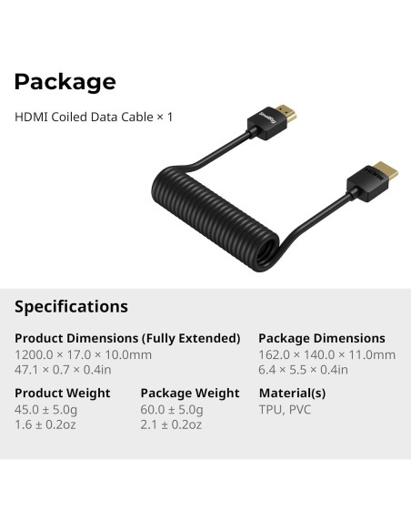 Cable HDMI Enrollado 2.0 SmallRig 4K@60Hz 120cm Alta Velocidad Cable HDMI Enrollado 2.0 SmallRig 4K@60Hz 120cm Alta Velocidad