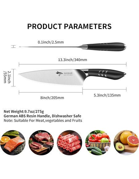 Cuchillo de Chef 20 cm MAD SHARK Acero Inoxidable Negro Cuchillo de Chef 20 cm MAD SHARK Acero Inoxidable Negro