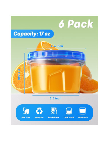 Paquete de 6 Contenedores de Almacenamiento BiuLeon 500ml