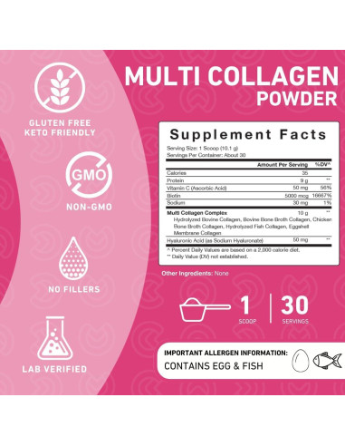 Péptidos de colágeno Purefinity 303.5g - Tipo I, II, III, V, X