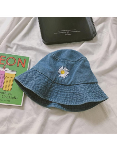 Gorra de Cubo Unisex Quanhaigou Algodón Denim Azul para Sol