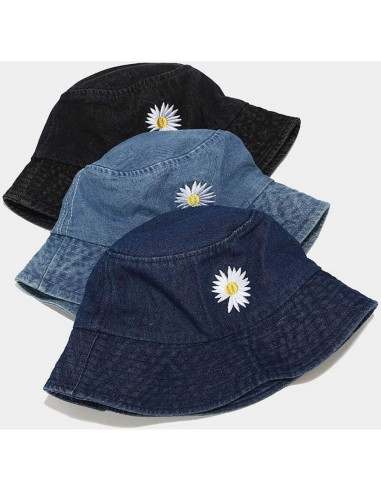 Gorra de Cubo Unisex Quanhaigou Algodón Denim Azul para Sol