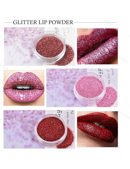 Kit de Labios Brillantes KYDA 3 Colores Polvo Metálico Kit de Labios Brillantes KYDA 3 Colores Polvo Metálico
